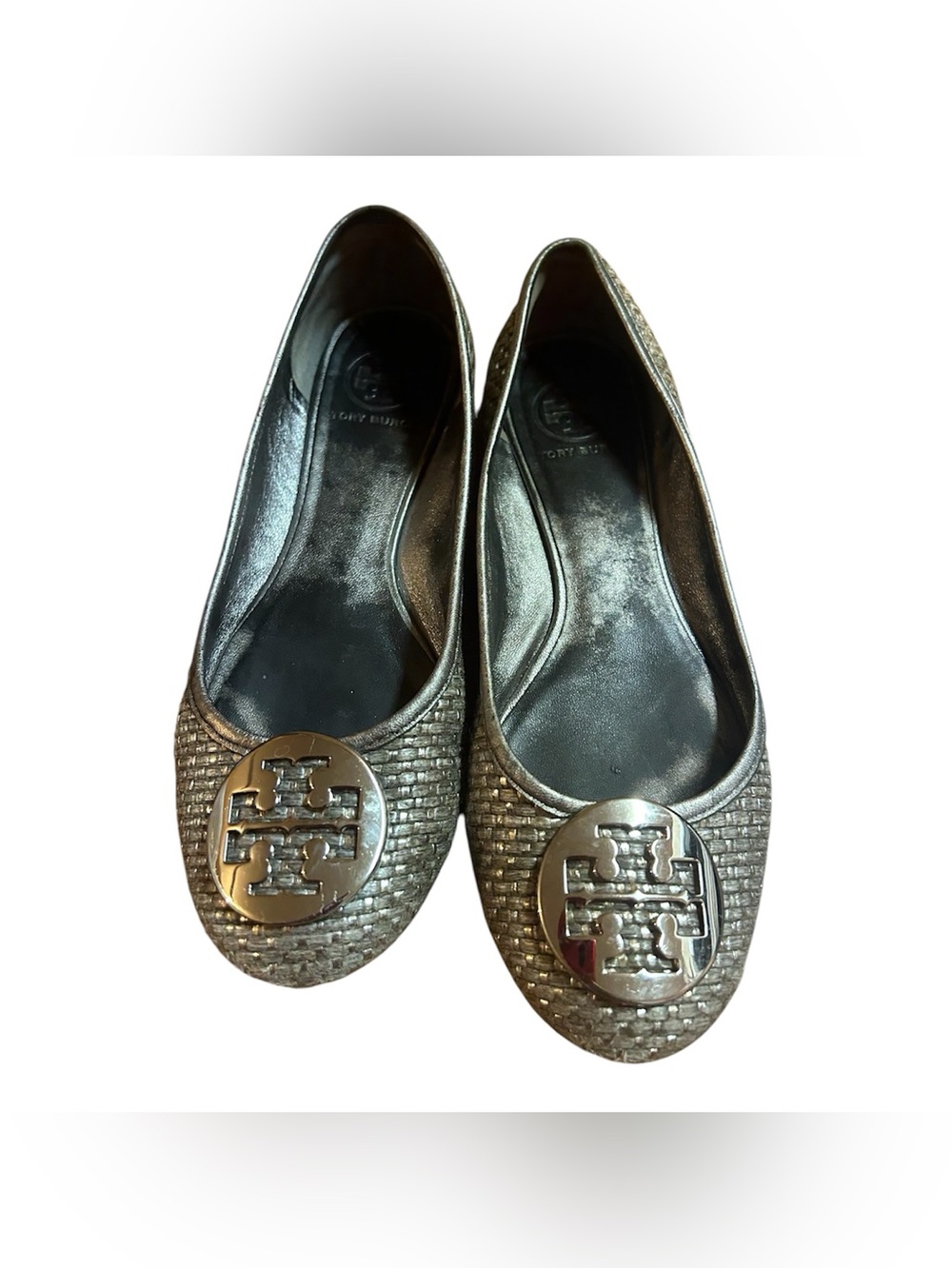 Tory Burch Metallic Bronze Logo Ballet Flats